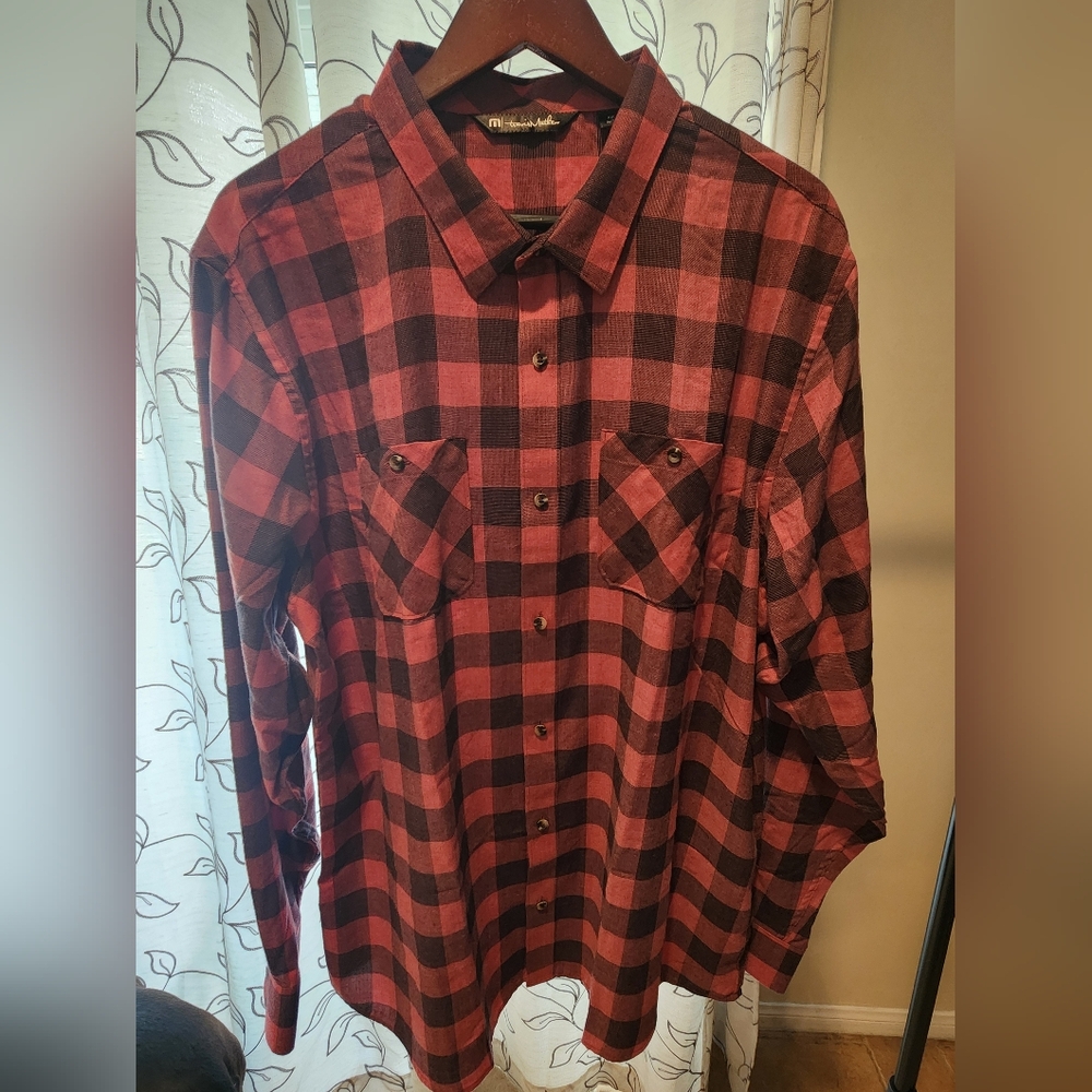 Plaid Red and Black Travis Mathew Men's Flannel Shirt